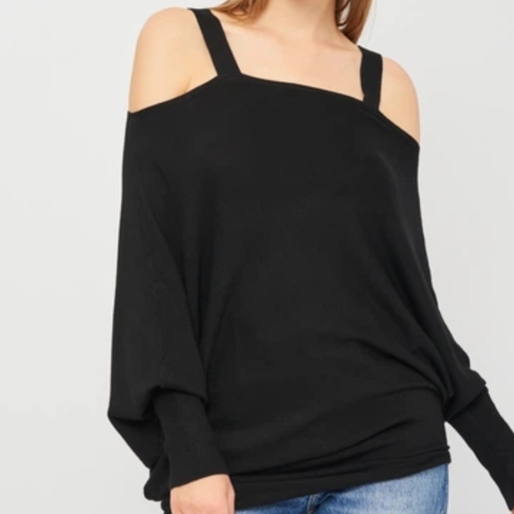 Milly Off Shoulder Black Knit Sweater